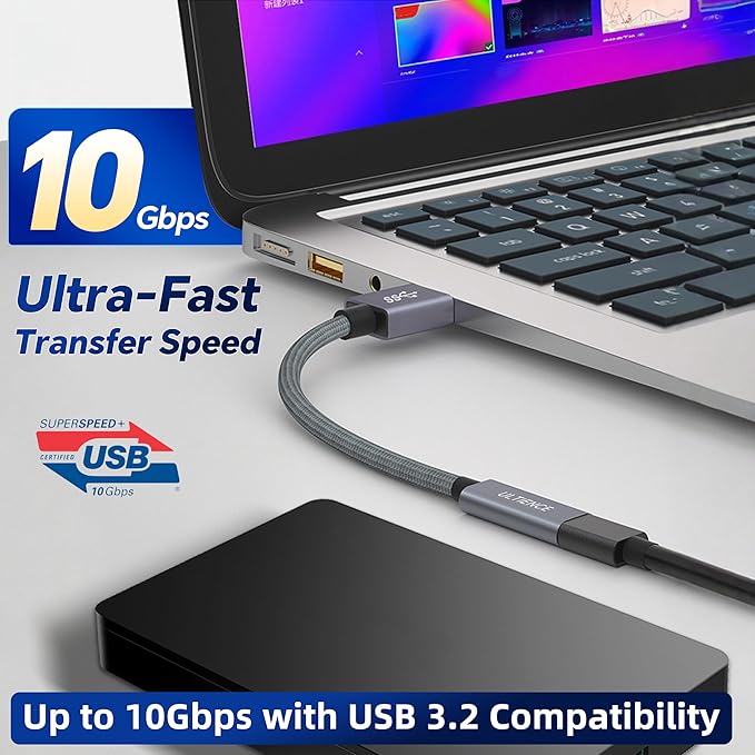 USB-C Female to USB 3.0 Male Adapter Cable, 10Gbps Ultra-Fast Transfer Speed, 60W Fast Charging, Durable Braided 1.2m Cable, Sturdy Metal Plug for Laptops, PCs & Smartphones (Grey 3.3ft)