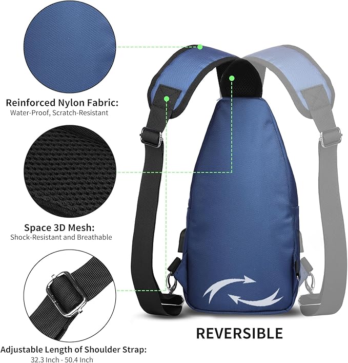 AMJ Crossbody Sling Bag Men Women, Casual Shoulder Backpack, Chest Daypack Satchel for Hiking Travel