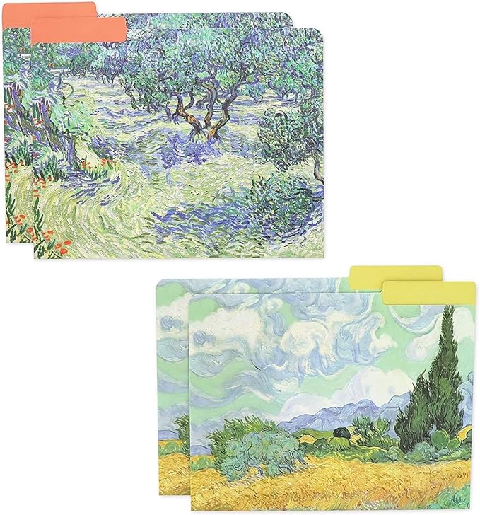 The Gifted Stationery File Folders - 12 Pack, Letter Size, Multicolor Van Gogh Floral with 1/3 Cut Tabs - Decorative File Folders for Office Supplies for Document Organization