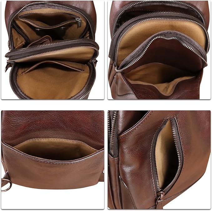 Genuine Leather Sling Bag for Men and Women Real Leather Shoulder Crossbody Bag Chest Bag Sling Backpack Purse