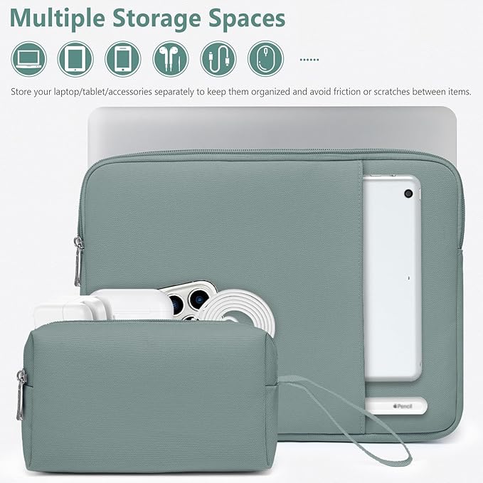 HYZUO 15-16 Inch Laptop Sleeve Bag Set for MacBook Pro 16 M4/M3/M2/M1 Pro/Max, 15" Surface Book, Notebook Case for 15" 15.6" HP Dell Lenovo ThinkBook Asus Acer Samsung Huawei, Ash Blue