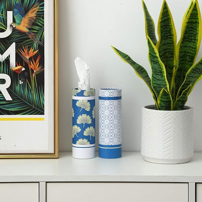 Car Tissues Holder with Facial Tissues - 4 PK - Travel Tissue Tubes Box Container Perfect Fit for Car Cup Holder Car Tissues Cylinder (Blue)