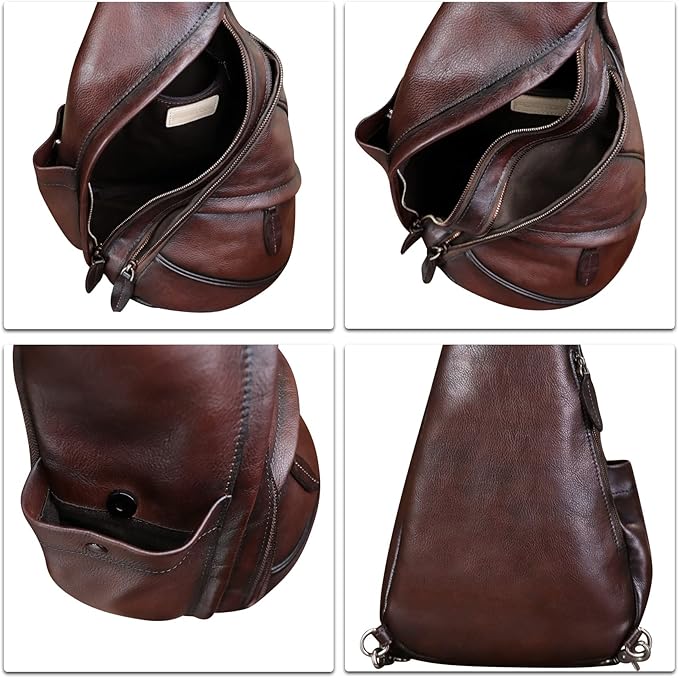 Genuine Leather Sling Bag for Men and Women Leather Sling Backpack Purses Chest Bag Crossbody Shoulder Fanny Bag