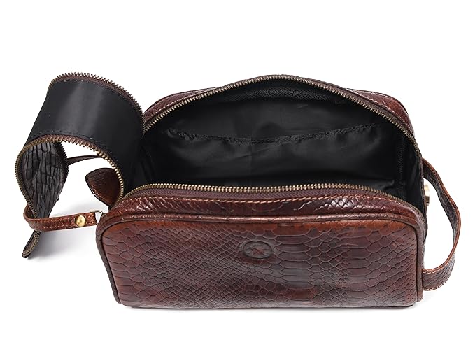 10" Premium Leather Toiletry Travel Pouch With Waterproof Lining | King-Size Handcrafted Vintage Dopp - Kit Gift for Father's Day By Aaron Leather Goods