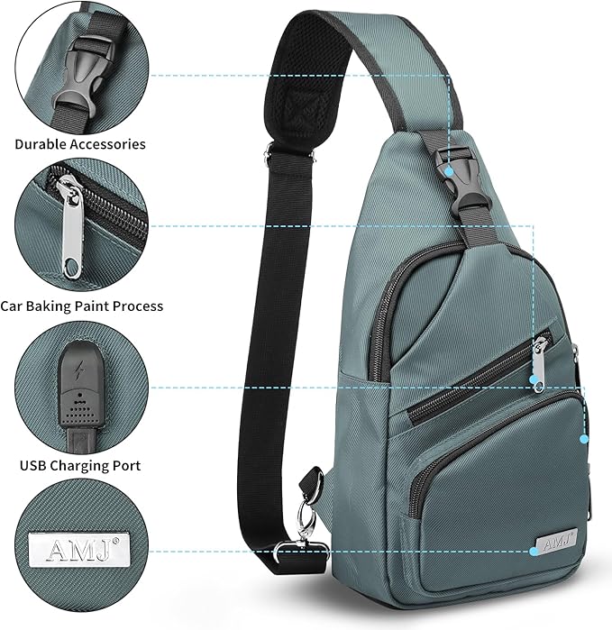 AMJ Crossbody Sling Bag Men Women, Casual Shoulder Backpack, Chest Daypack Satchel for Hiking Travel