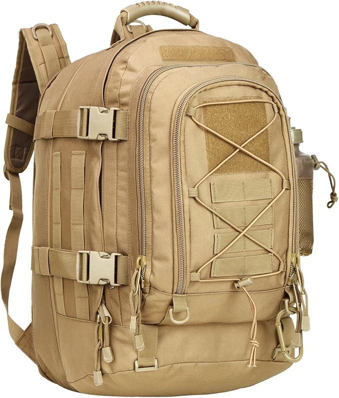 Large Tactical Backpack for Men Military Backpack with DIY System for Travel, Work,Camping,Hunting,Hiking,Sports (TAN)