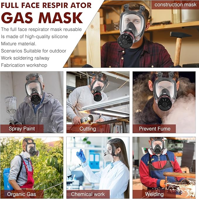 Gas Masks Survival Nuclear and Chemical - Reusable Full Face Respirator Gas Mask with Activated Carbon Filter