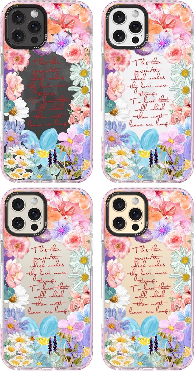 for iPhone 16 Pro Case, Romantic Floral Pattern with Poetic Quote, Military-Grade Drop Protection, Cute Soft Slim TPU Protective Cover with Camera Protection for Women & Girls