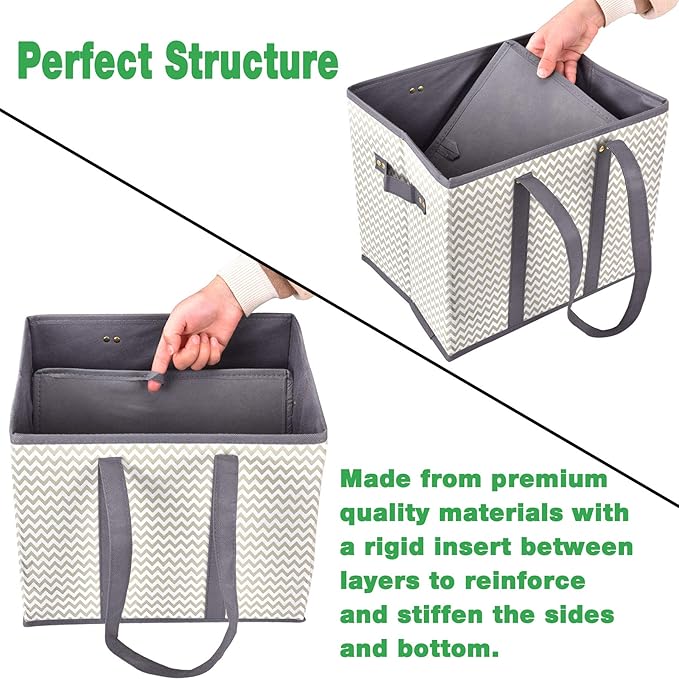 NERUB Reusable Grocery Bags Shopping Bags Grocery Tote Bag with Reinforced Bottom Heavy Duty Handles (Set of 3, Blue/Gray/Wave)