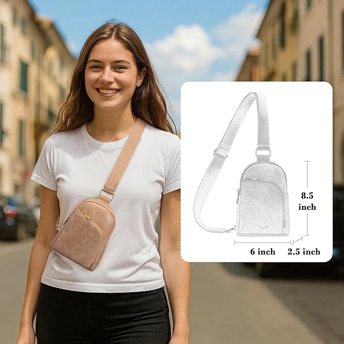 INICAT RFID Blocking Sling Bag Leather Crossbody Bags for Women Fanny Pack Cross Body for Woman Chest Bag for Travel 1.9L