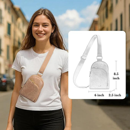 INICAT RFID Blocking Sling Bag Leather Crossbody Bags for Women Fanny Pack Cross Body for Woman Chest Bag for Travel 1.9L