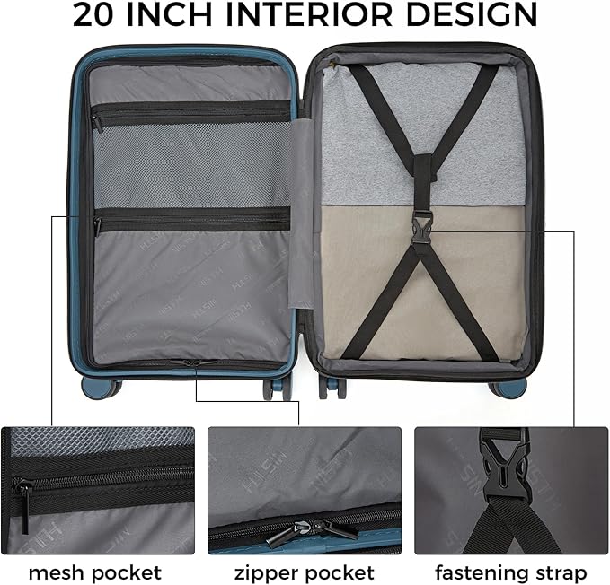 20 Inch Expandable Carry on Luggage, Hardside Lightweight Spinner Suitcase TSA Lock, 22x14x9 Airline Approved Hard Shell Expandable Travel Luggage with 20% More Capacity (Blue, 20 Inch)