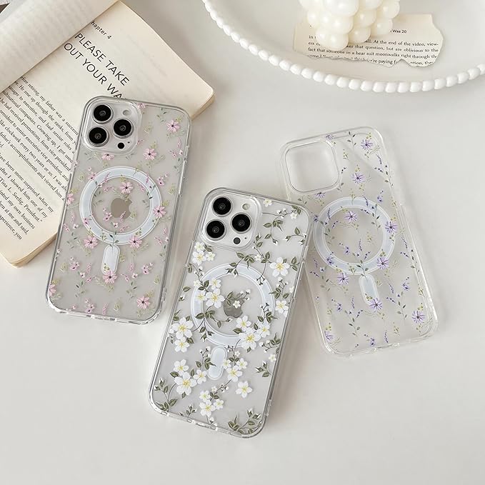 ZTOFERA for iPhone 14 Pro Magnetic Case Compatible with Magsafe,Aesthetic Floral Pattern Design Cute for Girl Women,Anti-Drop Protective Hard Phone Cover for iPhone 14 Pro-Purple Flower