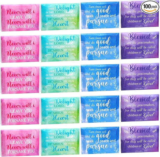 PerKoop 100 Pack Pocket Tissues Travel Slim Packs Small Facial Tissues Wallet Size Toilet Paper for Travel Guest Wedding Supplies, 4 Styles(Inspirational Watercolor)