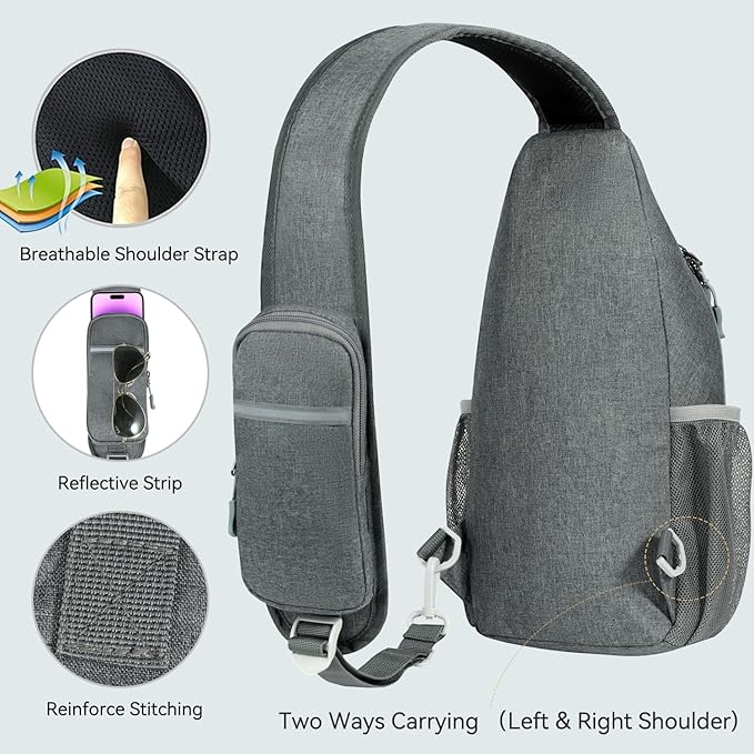 Voova Crossbody Sling Backpack Sling Bag for Men Women, Travel Hiking Chest Bag Daypack, Small over the Shoulder Backpack