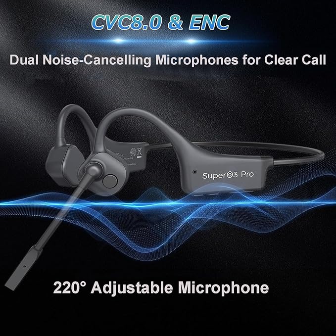 Open Ear Bone Conduction Headphones with mic - Bluetooth Headset Waterproof Bone Conducting Earphones, Headphones Wireless Earbuds Set, with QCC Chip, CVC8.0 Noise-canceling