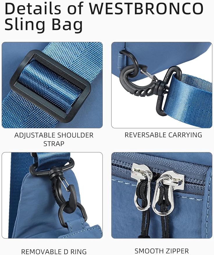 WESTBRONCO Small Sling Bag for Women Nylon Crossbody Sling Backpck Lightweight for Travel Casual Daily