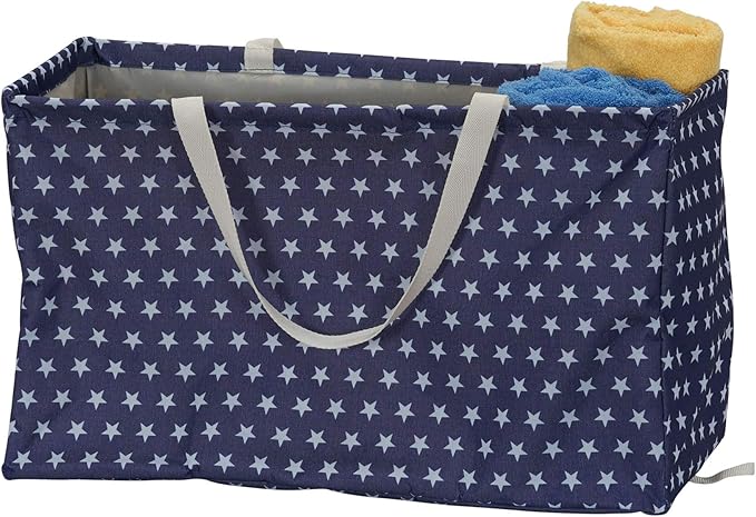 Household Essentials Large Canvas Utility Tote Bag with Handles | Collapsible Storage Basket for Laundry, Groceries, College, Beach, Car & More | Water-Resistant Lining | 11"x22"x13"