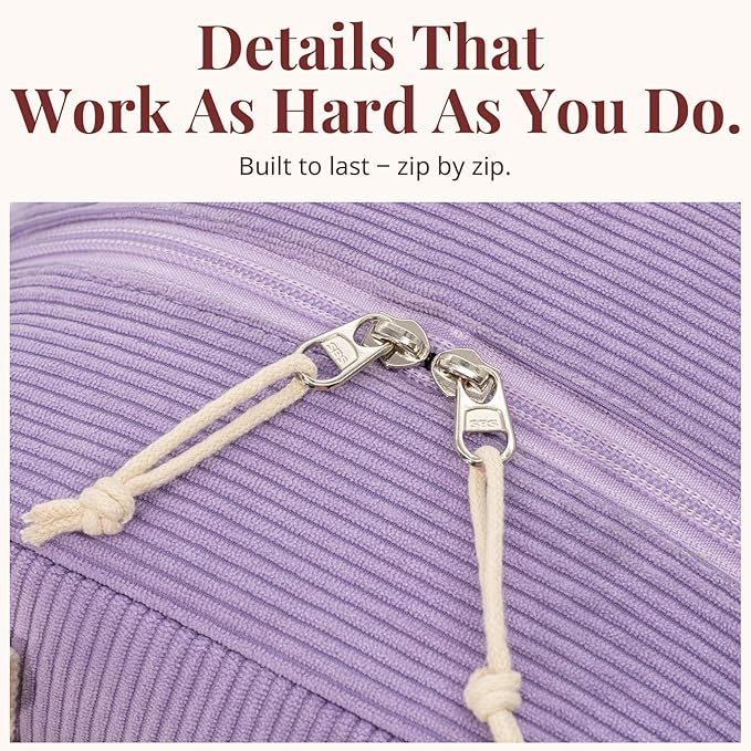 Insulated Purple Haze Lunch Bag for Women, Stylish Corduroy Tote with Aluminum Lining, Large Capacity Reusable Cooler for Work, Travel, or Beach, Beige Cream Water-Resistant Lunch Box