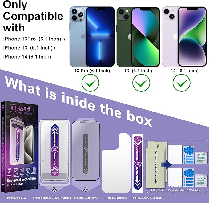 CHISHA 2-Pack Matte Screen Protector for iPhone 14 and iPhone 13 and iPhone 13 Pro 6.1-Inch, Auto Dust Removal, No Bubbles, High Definition Clear, Easy Installation