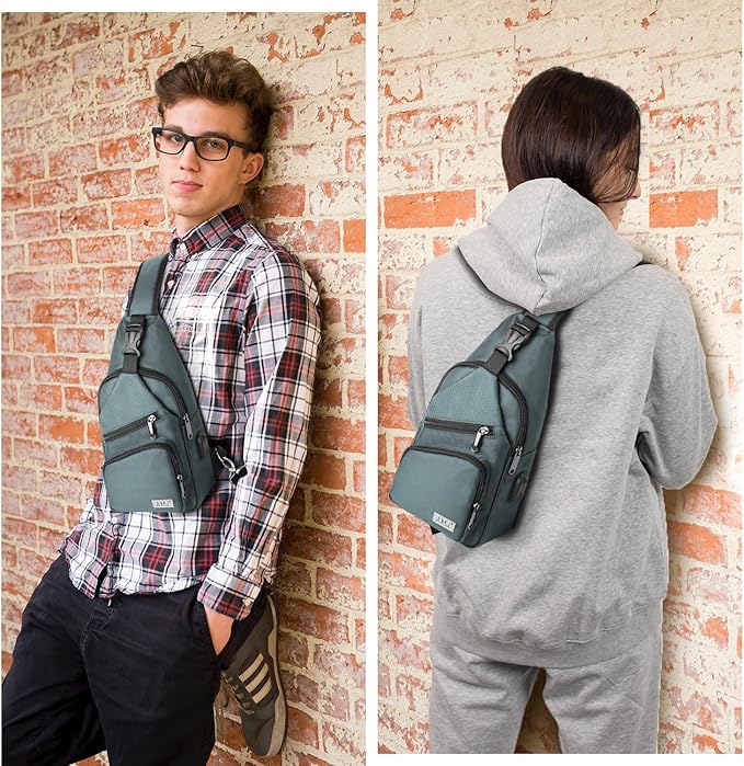 AMJ Crossbody Sling Bag Men Women, Casual Shoulder Backpack, Chest Daypack Satchel for Hiking Travel