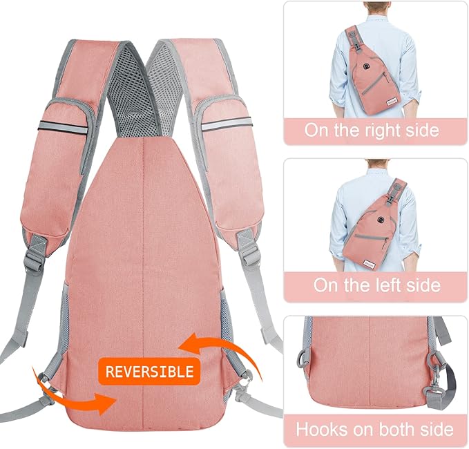 ZOMAKE Sling Bag,Small Crossbody Sling Backpack,Water Resistant Shoulder Daypack for Travel,Anti Thief Chest Bag for Hiking(Pink(New))