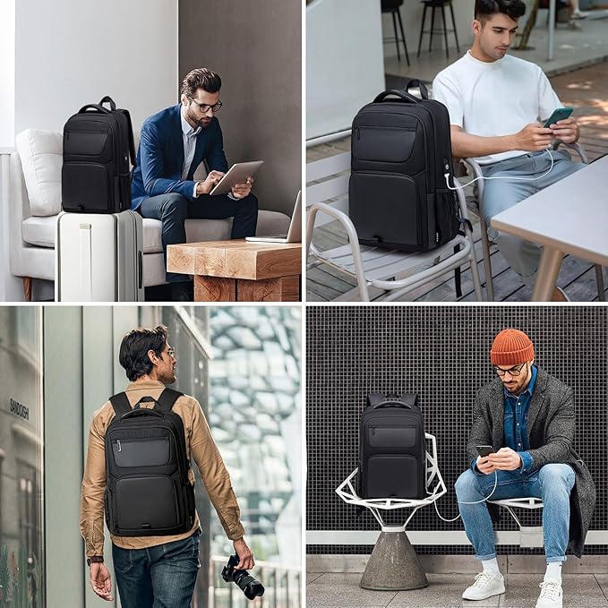 40L Travel Laptop Backpack for Men, High Tech Business Backpack with USB Charging Port and Ergonomic Design, Water Resistant Anti-theft Work College Backpack Fits 17.3 Inch Tablet, Notebook