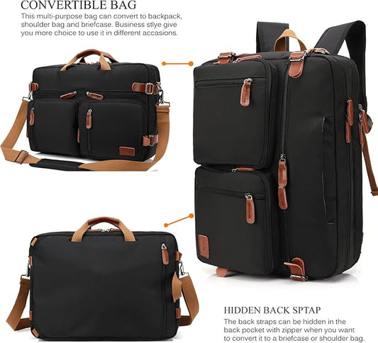 Convertible Backpack Messenger Shoulder Bag Laptop Case Handbag Business Briefcase Multi-Functional Travel Rucksack Fits 15.6 Inch Laptop for Men/Women (Black)