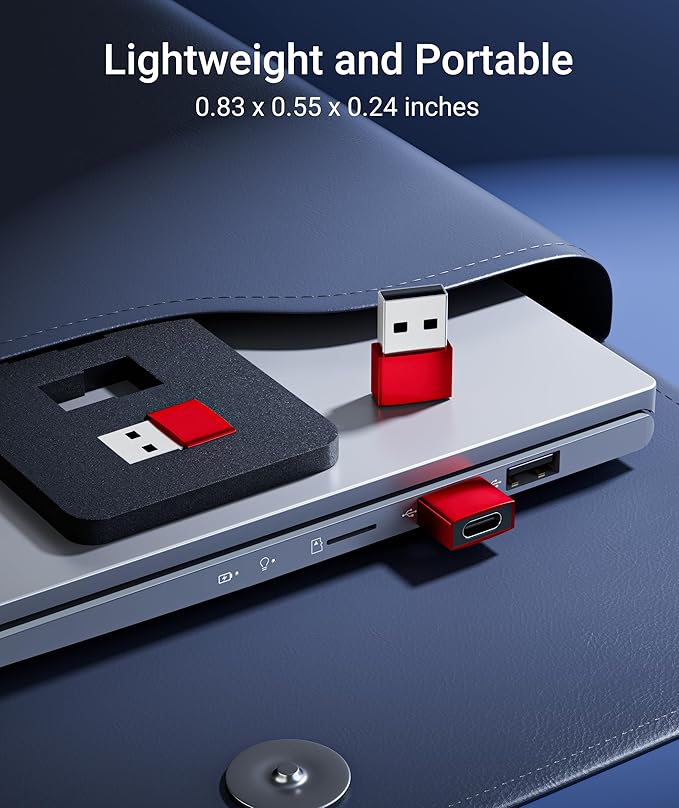 Syntech USB C Female to USB A Male Adapter 3 Pack, Type C Charger Cable Power Adapter Compatible with iPad Air 7, iPhone 17/16/15/14/13 Pro Max, Apple Watch Series 10/9/8, Samsung Galaxy S20 etc, Red