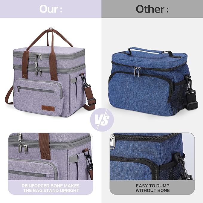 Maelstrom Lunch Bag Women,23L Insulated Lunch Box For Men Women,Expandable Double Deck Lunch Cooler Bag,Lightweight Leakproof Lunch Tote Bag With Side Tissue Pocket,Purple