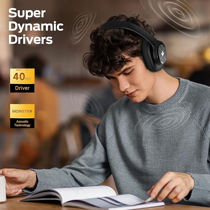 Monster Mission 200 Bluetooth Headphones, Wireless Headphones with 3 EQ Modes, Low Latency HiFi Stereo Foldable Lightweight Headset, 60H Playtime,Deep Bass for Home Office Cellphone PC Ect