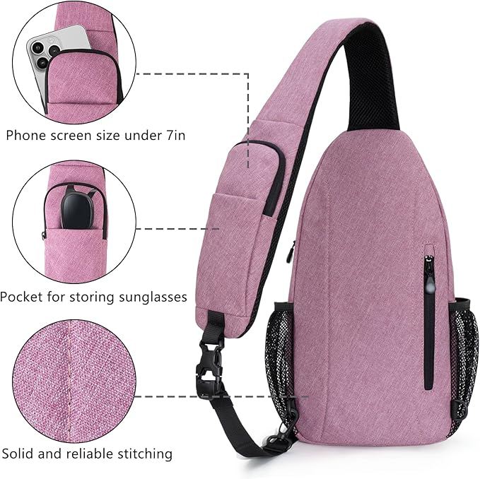 LEDAOU Crossbody Sling Bag Anti-Theft Sling Backpack Cross Body Shoulder Chest Bag Fanny Pack Travel Hiking (Purple)