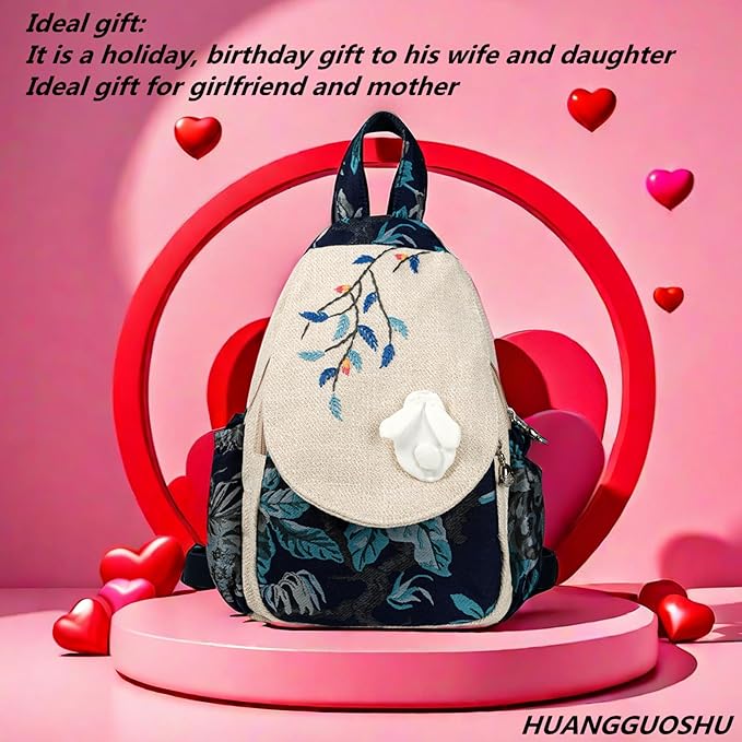 HUANGGUOSHU Bohemian Hand Knit Mini Backpack for Women - Original Creation with Three-Dimensional Decoration, Multi-Pocket Design, Ideal Gift for Mother's Day, Birthdays, and Teen Celebration-Rabbit