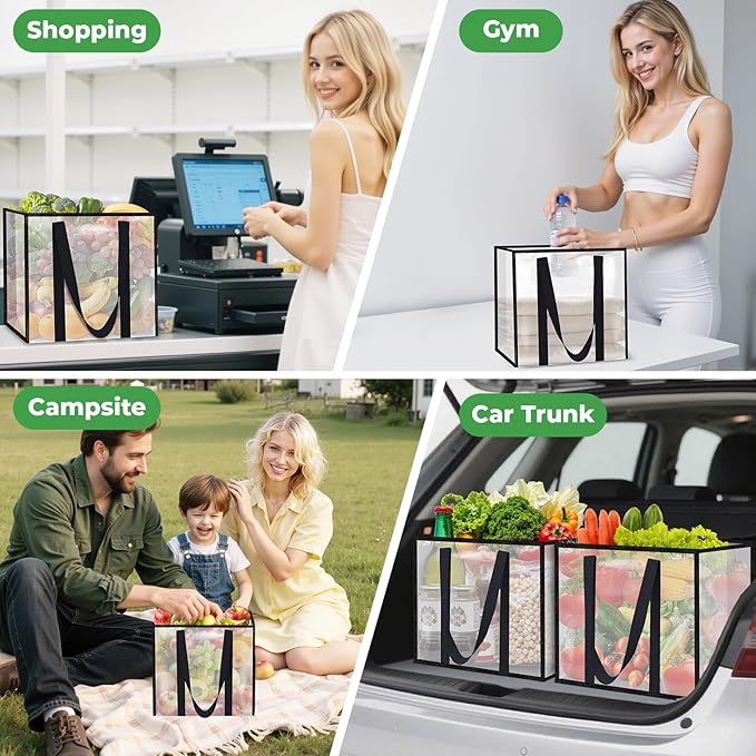 10 Pack Reusable Grocery Bags, Heavy-Duty Shopping Bags with Sturdy Handles, Water-Resistant & Foldable Organizer, Shopping Bags for Groceries, Market, Car Trunk, Multi-Purpose, 42L