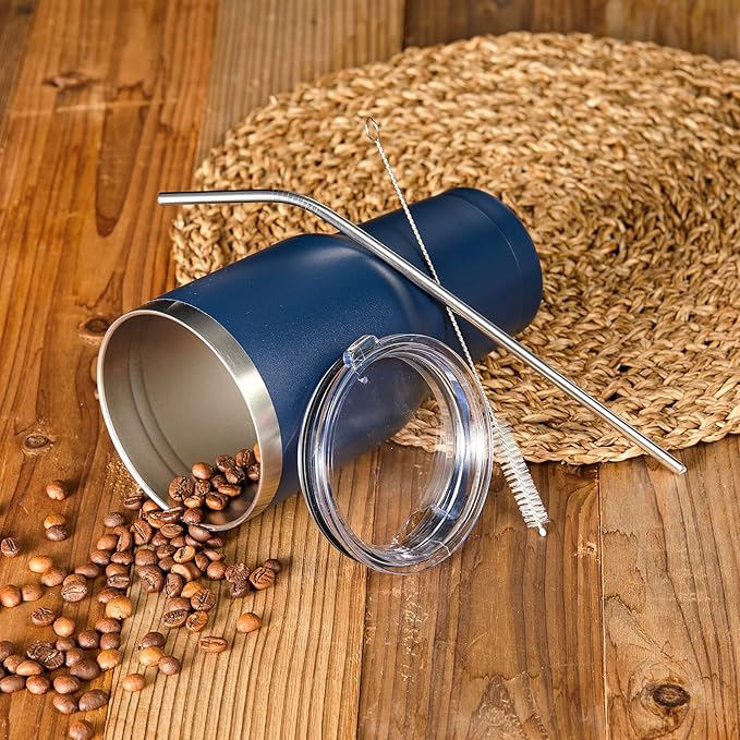 COMOOO 30oz Tumbler Stainless Steel Insulated Tumbler with Lid Double Wall Vacuum Coffee Cup Large Travel Mug for Home, Office, School,Party (Navy, 8 Pack)