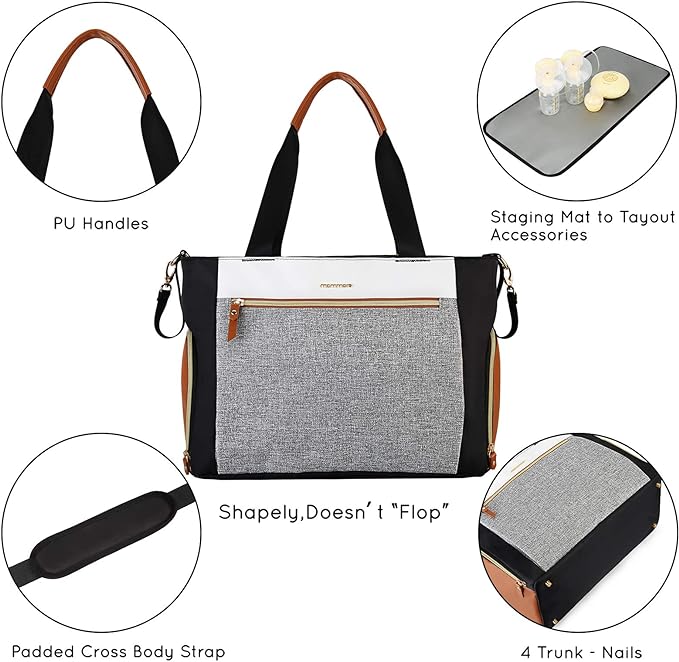 mommore Breast Pump Bag Diaper Tote Bag with 15 Inch Laptop Sleeve Fit Most Breast Pumps Like Medela, Spectra S1,S2, Evenflo