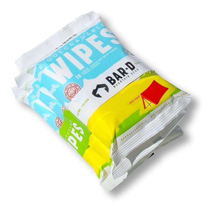 Bar-D Biodegradable Body Wipes with Tea Tree Oil & Aloe Vera - Refreshing Shower Wipes Great for Camping, Hiking, Post Workout and Travel (3-Pack, 10 Wipes/Pack)