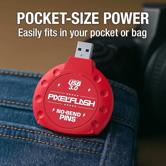 PixelFlash CF Card Reader (Red) - Compact Flash Memory Card Adapter with USB 3.0, 5GB/s File Transfer, No-Bend Pins, Supports UDMA-7, Anti-Slip & Anti-Scratch, Compatible with Most Brands & OS