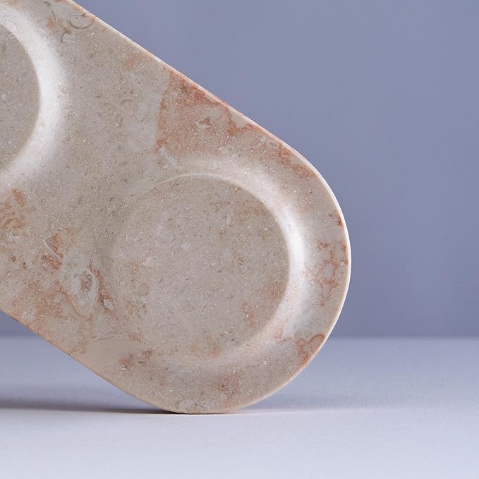 Einova Dual Classic Stone – Dual Wireless Charging Pad in Genuine Marble, Designed in Italy, Qi Certified, for Smartphones, Wireless Earbuds & More – Cream Marble