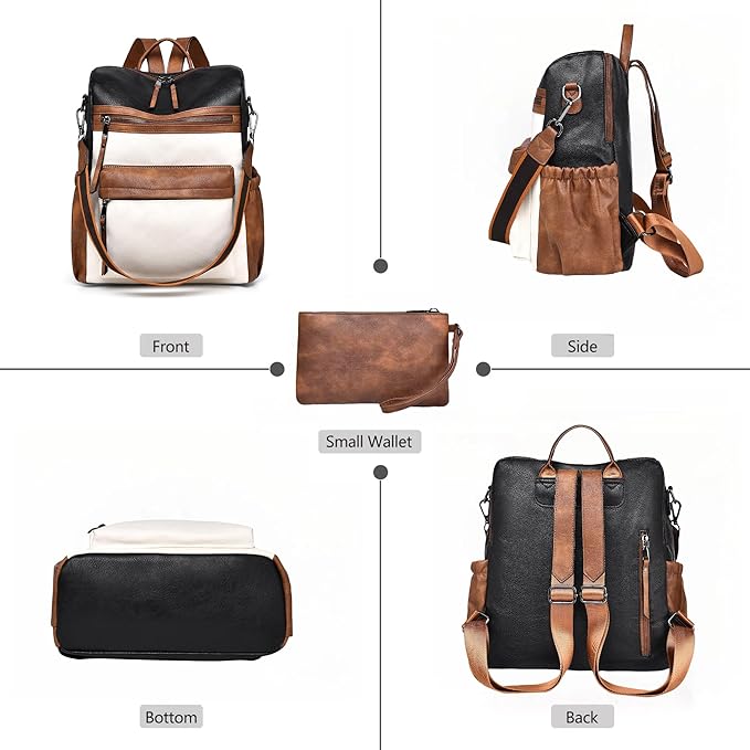 Dora & Liz Womens Backpack Purse Leather Fashion Travel Backpack Purse for Women Designer Ladies Shoulder Bags with Wristlet