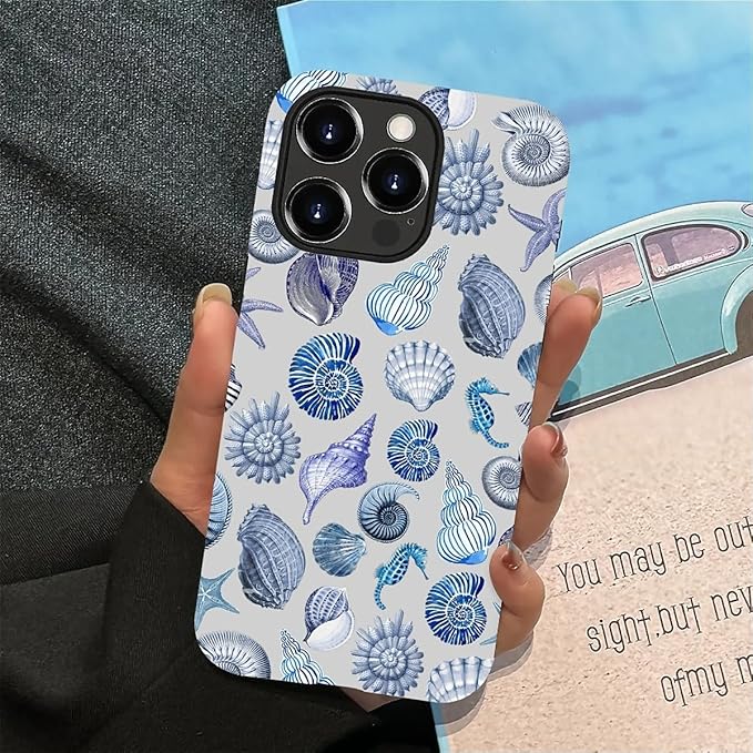 Case for iPhone 14 Pro,Summer Beachy Seashell for Woman Men Full Body Protective Cover Shockproof 2 in 1 Silicone + Hard PC Case for iPhone 14 Pro