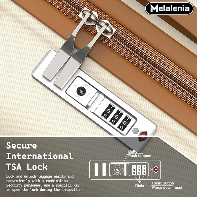 Melalenia Luggage Sets 4 Piece Hard Shell Carry on Suitcase with Spinner Wheels and TSA Lock, Lightweight Travel Duffel Bag for Women, Beige Brown