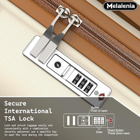 Melalenia Luggage Sets 4 Piece Hard Shell Carry on Suitcase with Spinner Wheels and TSA Lock, Lightweight Travel Duffel Bag for Women, Beige Brown