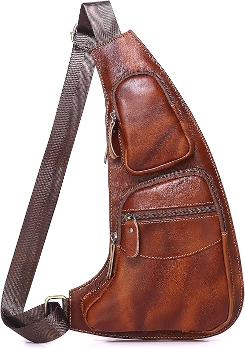 Genuine Leather Sling Bag for Men Women Backpack Chest Shoulder Satchel Crossbody Bags Casual Outdoor Daypack