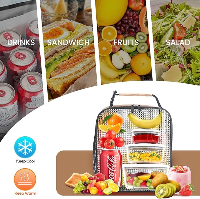 Lunch Bag for Men/Women, Reusable Lunchbox for Adult, Small Insulated Lunch box, Lunch Tote Bag for Office, Work, Picnic - Khaki