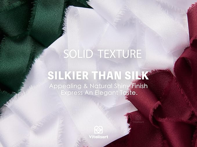 Vitalizart Silk Satin Ribbon 1 inch x 15 Yard Christmas Handmade Frayed Ribbons for Gift Wrapping Baby Shower Wedding Bridal Bouquets Holiday Decor Green Red White