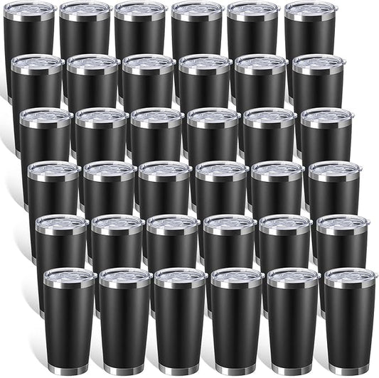 Sieral 36 Packs Stainless Steel Tumbler Bulk with Lid Vacuum Double Wall Insulated Travel Coffee Mug Powder Coated Tumbler Cup for Graduation Wedding Christmas Birthday Party(Black, 20 oz)