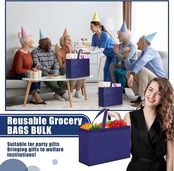 Windyun Reusable Grocery Bags Large Non Woven Shopping Bags with Handles Foldable Portable Tote Bulk, 16x6x12 Inch