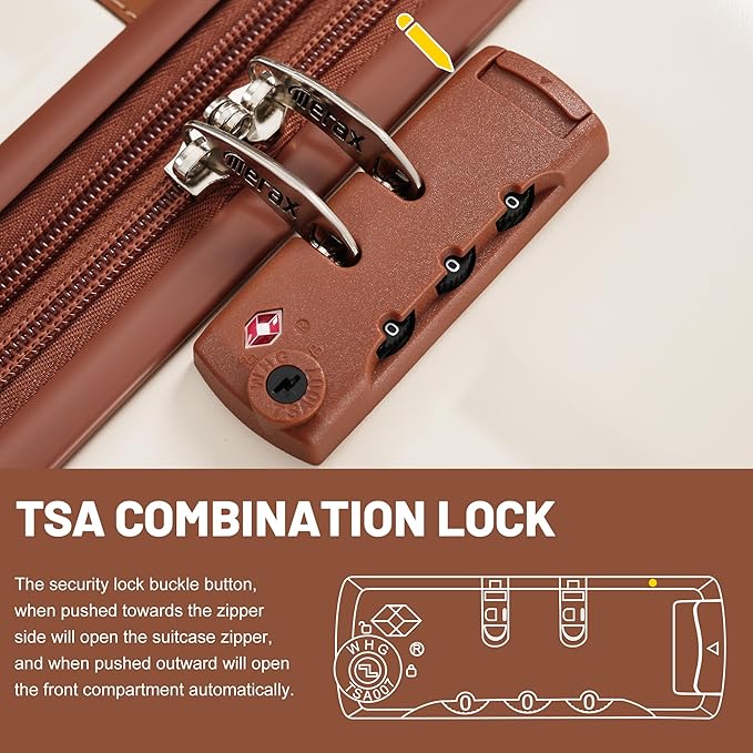 Merax Luggage Sets 3 Piece, Durable Hardshell Suitcase with Double Spinner Wheels and Handle Bags,Lightweight Carry on Luggage with TSA Lock,20+24+28,White and Brown