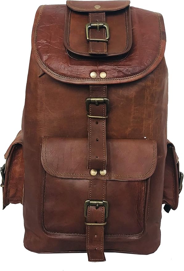 16'' Genuine Leather Vintage Handmade Casual Messenger Laptop Backpack Travel Rucksack Bag